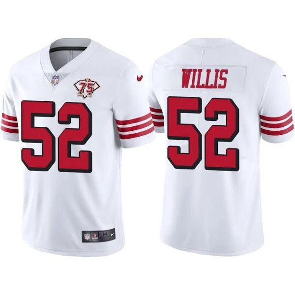 Men San Francisco 49ers #52 Patrick Willis White 75th Anniversary Throwback Limited NFL Jersey->san francisco 49ers->NFL Jersey